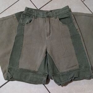 NASTY GAL Womens Size 6 Two Tone Olive Green Wide Leg Denim Jeans